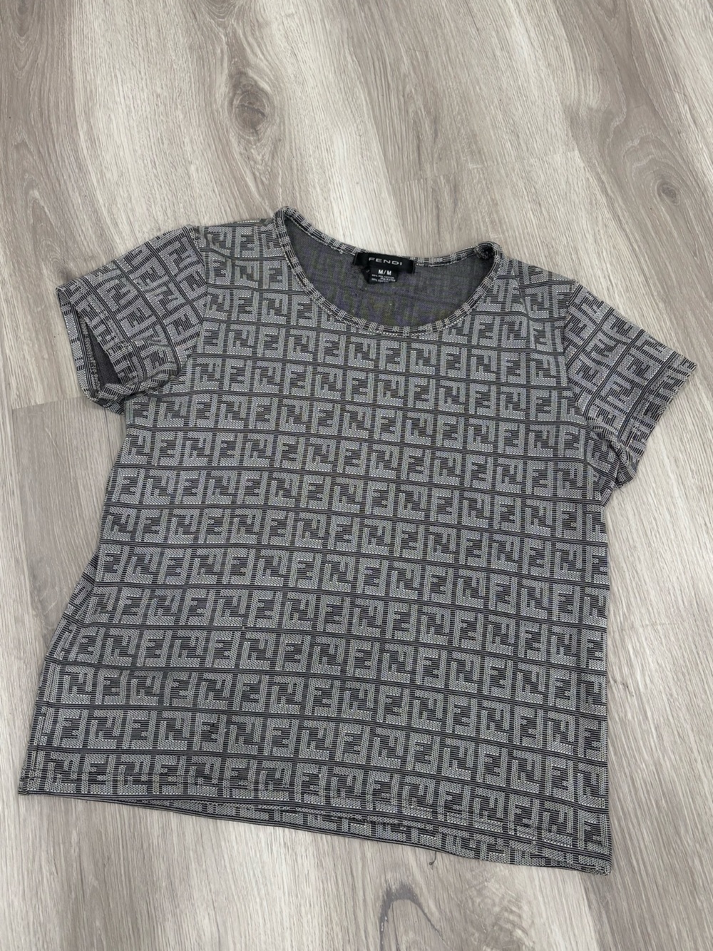 Vintage Fendi Gray Logo-Print Short Sleeve Tee